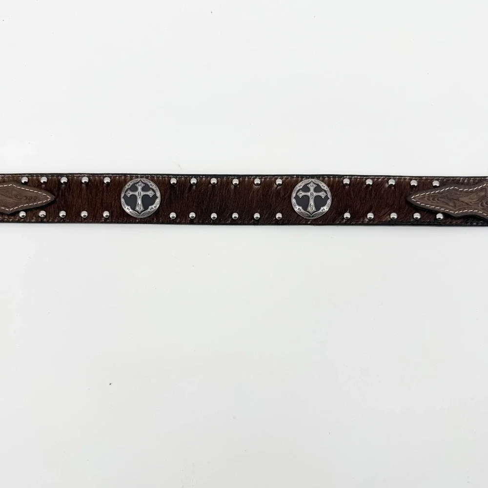 3D Belt Company Kids Size 22 Western Leather Belt Brown Cross Conchos Studs